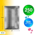 thumbnail image 2 of Silver Metallic Bubble Mailers, Waterproof Padded Envelopes, 250 Count, 6.5 x 10.5 in, 2 of 8