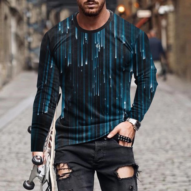 Blusas y camisas de manga larga con cuello redondo para hombre, blusa informal de manga larga con cuello redondo y estampado.