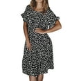 thumbnail image 3 of Robe Midi à Manches Courtes à Pois Taille Haute avec Boutons et Col Rond pour Femmes, 3 of 7