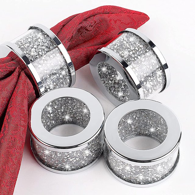 Anillos de servilleta de metal con diamantes de imitación CHAO Plateado Juego de 4