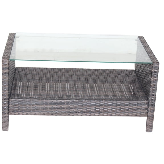 Nmkwnr Patio Tempered Glass Tabletop Coffee Table, Brown