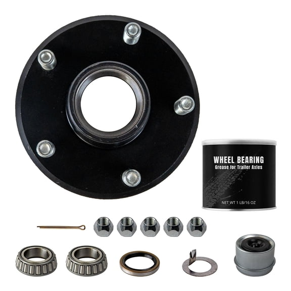2000 lb Trailer Axle Idler Hub Assembly with Grease - 5 Lug, 5x4.5 Bolt Pattern