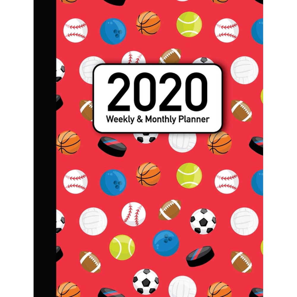 2020 Weekly and Monthly Planner Mixed Sports Athletic Red Themed 52