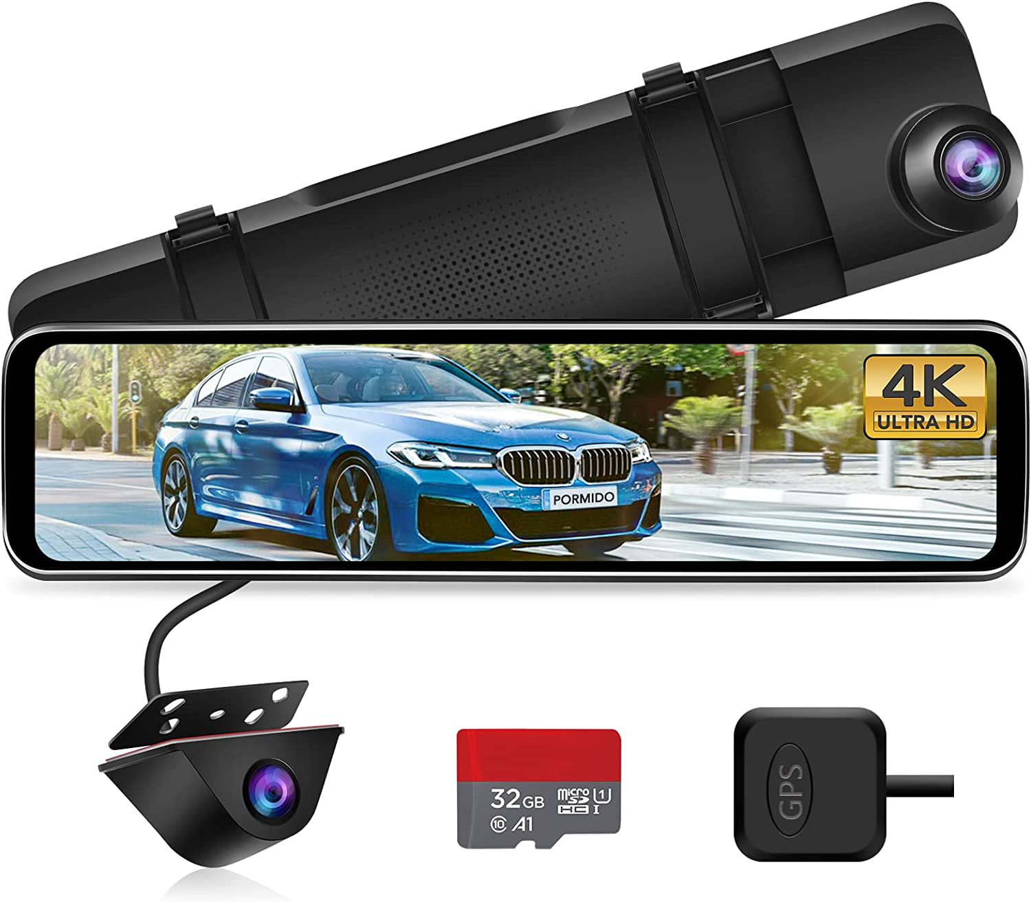 Upgrade 4K Dash Cam Mirror with Hardwire Kit Rear View Mirror Camera 10 Mirror Dash Cam Front and Rear HDR/WDR Real 24H Parking Monitor Night Vision with 32.8ft CableWaterproof Backup Camera 