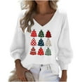 thumbnail image 2 of Ounisa Ugly Christmas Trees Tops 3/4 Sleeve Shirt for Women Soft Waffle Cute Funny Wintertime Holiday Parties Sweatshirts Deep V Neck Pullover, 2 of 3