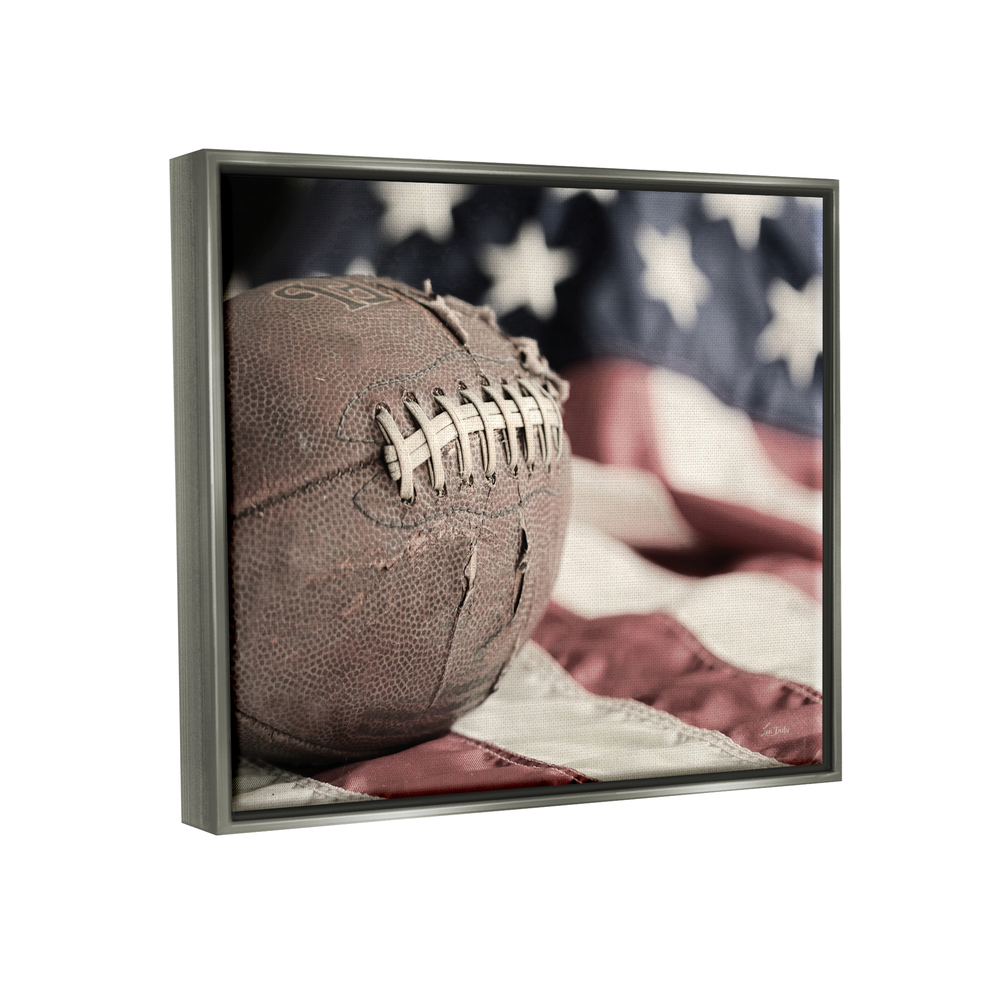 Stupell Industries Football & American Flag Sports Photography Gray Floater Framed Art Print Wall Art, 31 x 25