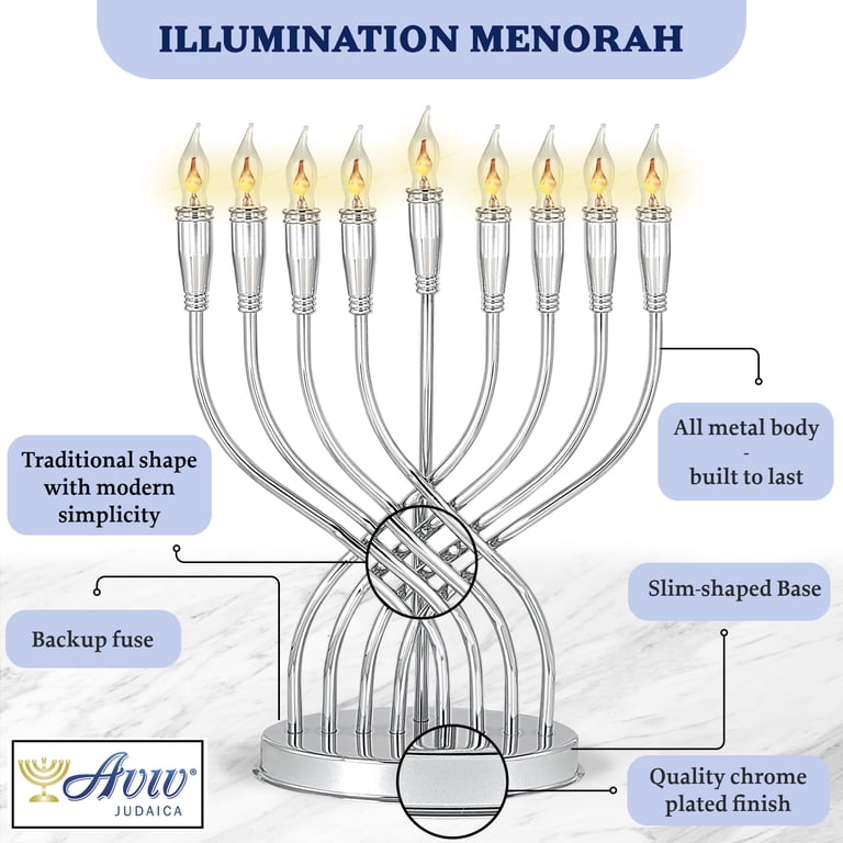 Stainless Steel Electric Menorah with Flickering Bulbs photo 3