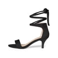 thumbnail image 6 of BLISSFUL STEP Women's Shoes Faux Suede Lace Up Open Toe Kitten Heel Cushioned Footbed Sandals  Black 6, 6 of 8
