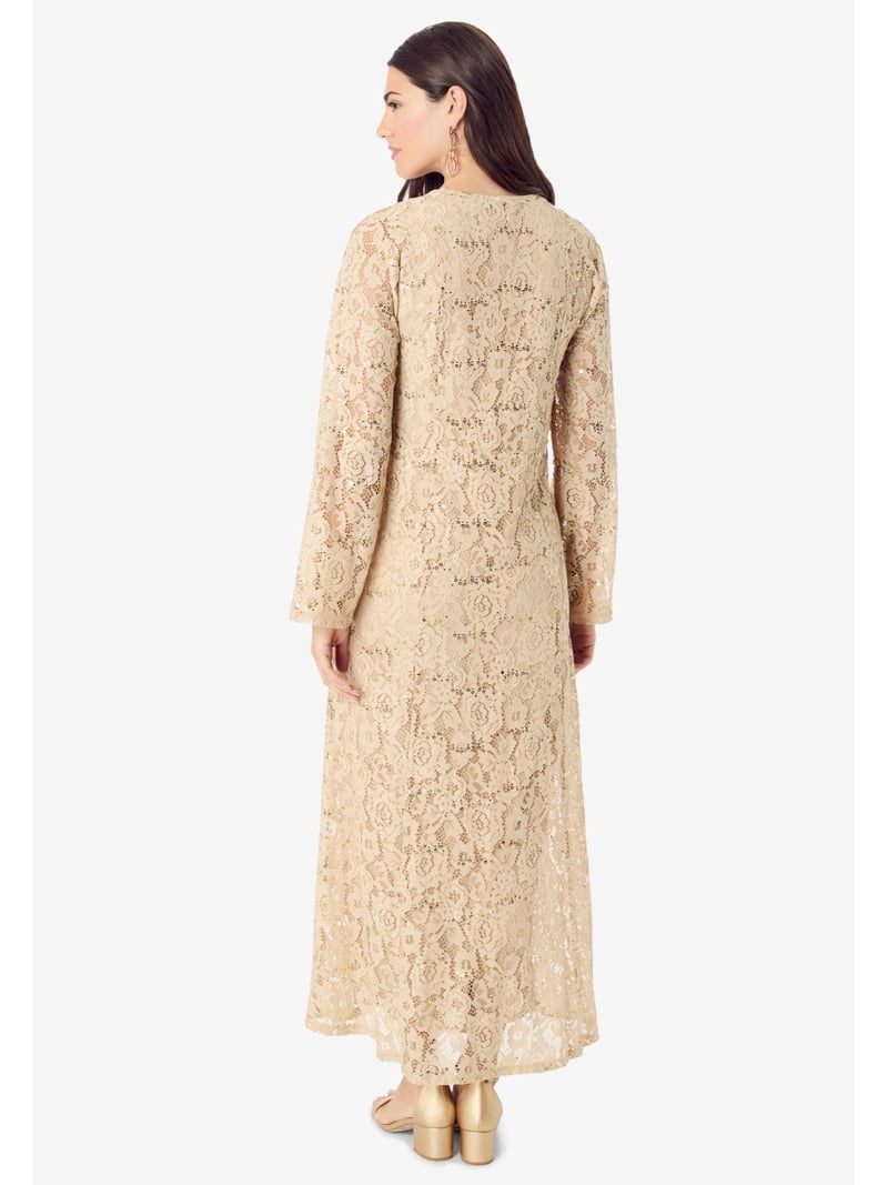 lace jacket dress set Petite Plus Size Women's Sparkling Lace Jacket Dress by Catherines in Wood Rose Pink (Size 24 WP)