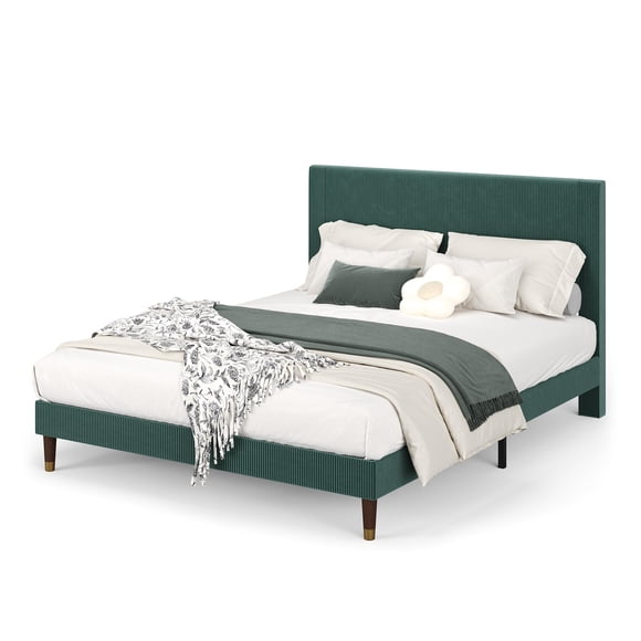 Kojooin Queen/King Size Platform Bed Frame, Modern Bed Frame with Upholstered Headboard and Strong Metal Slats Support, No Boxing Spring Needed, Easy Assembly