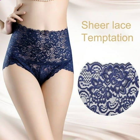 

YMH Women Briefs High Waist Abdomen Control Underwear Floral Lace Solid Color Hip Lift Underpants for Daily Wear