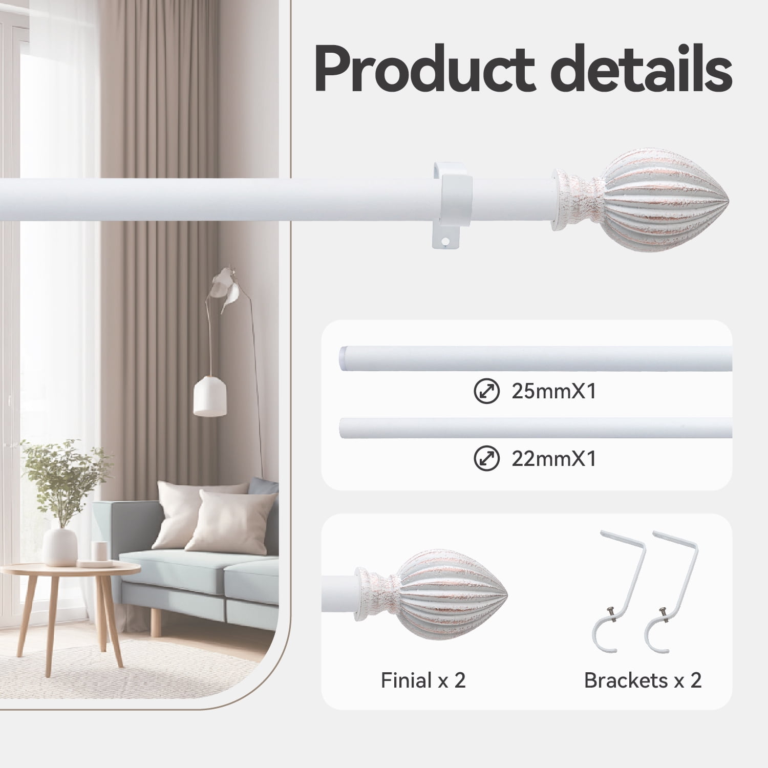 WL.Rocaille 3/4" Adjustable Standard Curtain Rod, 8"-48"
