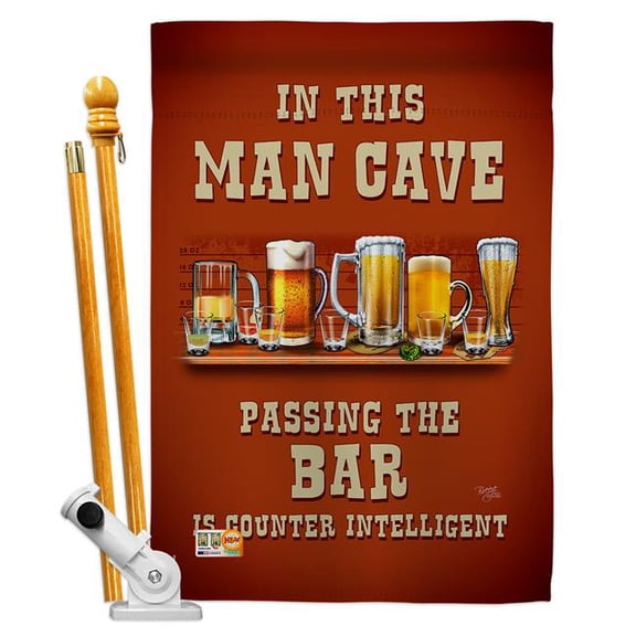 Breeze Decor BD-BV-HS-117045-IP-BO-D-US18-SB 28 x 40 in. Man Cave Passing the Bar Happy Hour & Drinks Beverages Impressions Decorative Vertical Double Sided House Flag Set & Pole Bracket Hardware