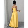 thumbnail image 2 of Light Yellow Womens Elegant Spaghetti Strap Ruched Waist Flowing Maxi Dress For Wedding Guest Or Formal Occasion, 2 of 7