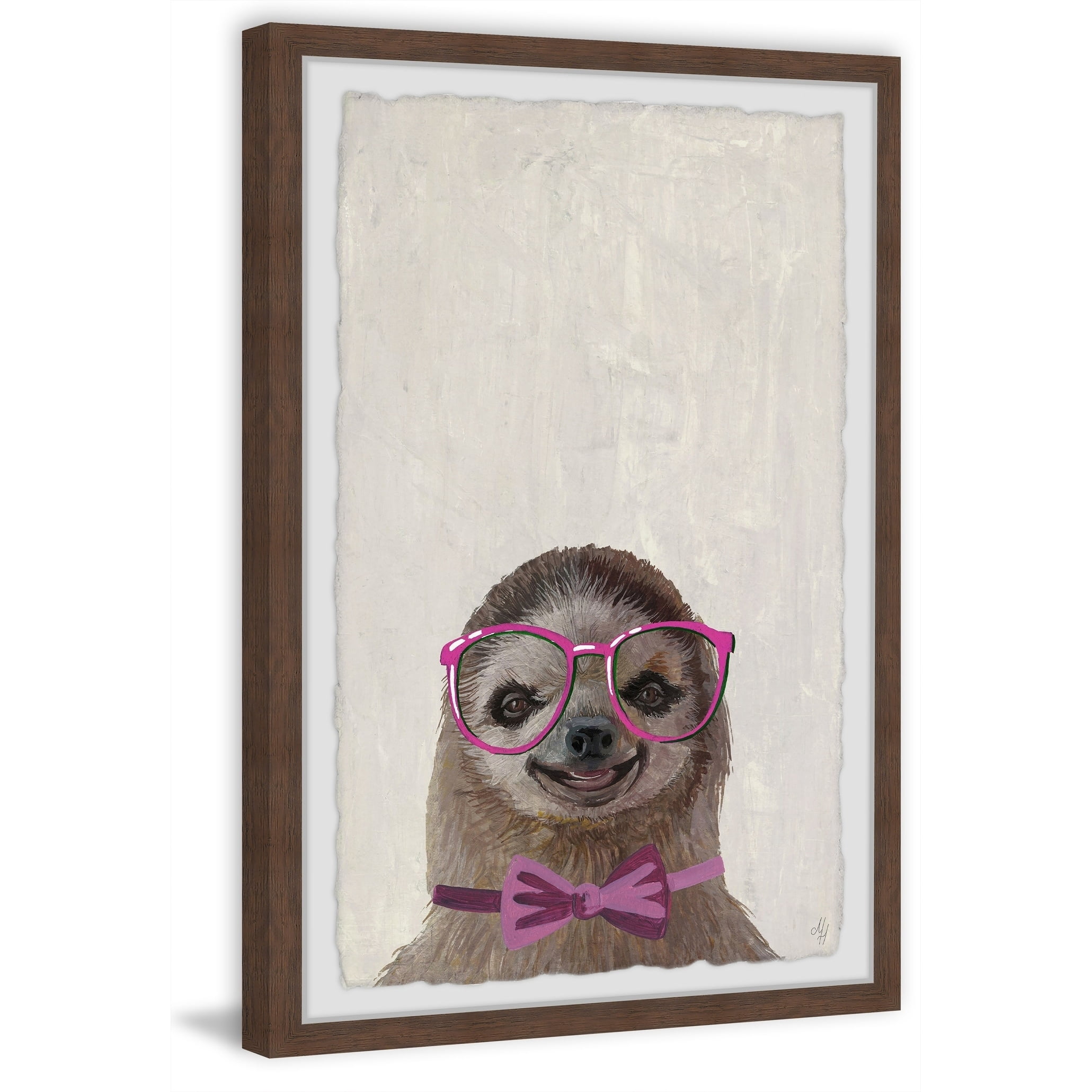 Marmont Hill Sloth With A Bow Iii Framed Wall Art, 20" x 1.5"