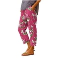 thumbnail image 2 of LEKWK Printed Linen Pants for Women Elastic Waist Casual Wide Leg Pants Lightweight Loose Fit Flowy Trousers with Pockets Beach Vacation Boho Loungewear, 2 of 5