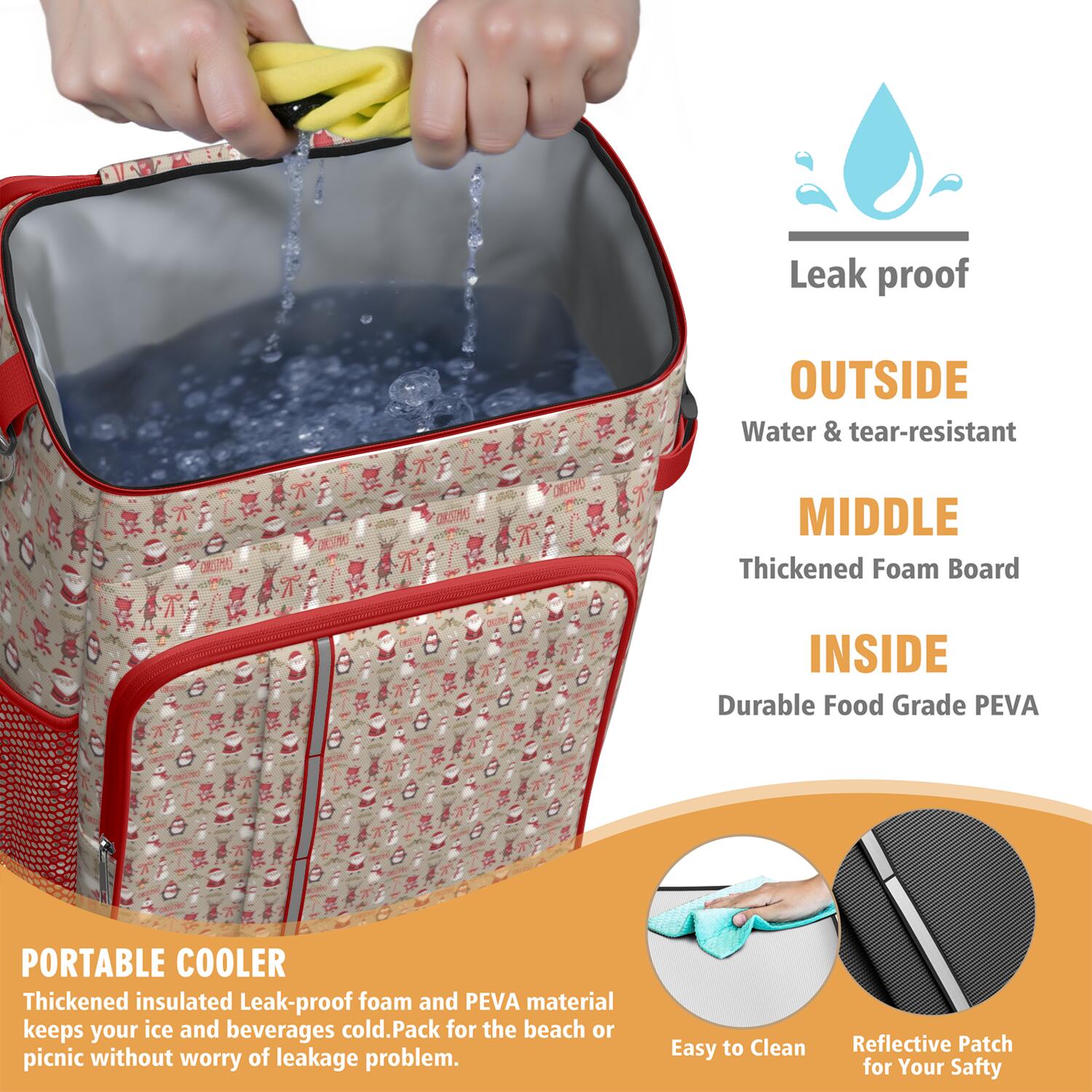 Travel Cooler Bag - Beige Christmas Character Pattern Camping Beer Cooler Backpack with Bottle Opener- Waterproof Insulated Picnic Backpacks - Cooler Bag for Beach