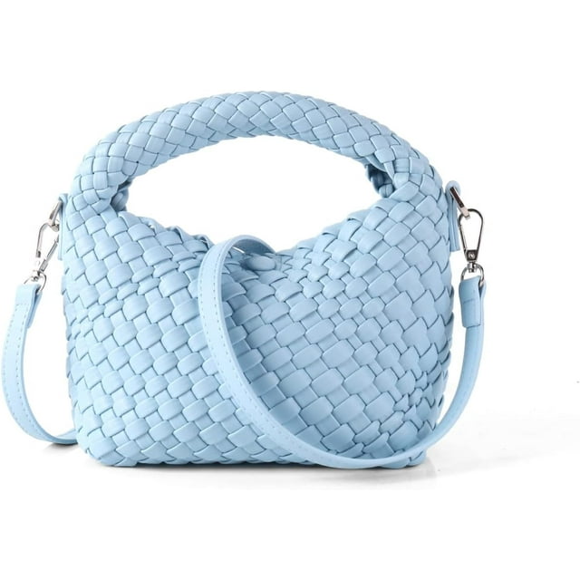 LHSHID Women Woven Tote Small Crossbody Bag, Weave Quilted Purse Square Shoulder Bag Woven Handbag with Detachable Strap