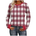 thumbnail image 6 of YUGYXL Trendy Plaid Shirts for Women Long Sleeve Crewneck Fall Graphic Pullover Top Lightweight Casual Soft Sweatshirt Red XXL, 6 of 8