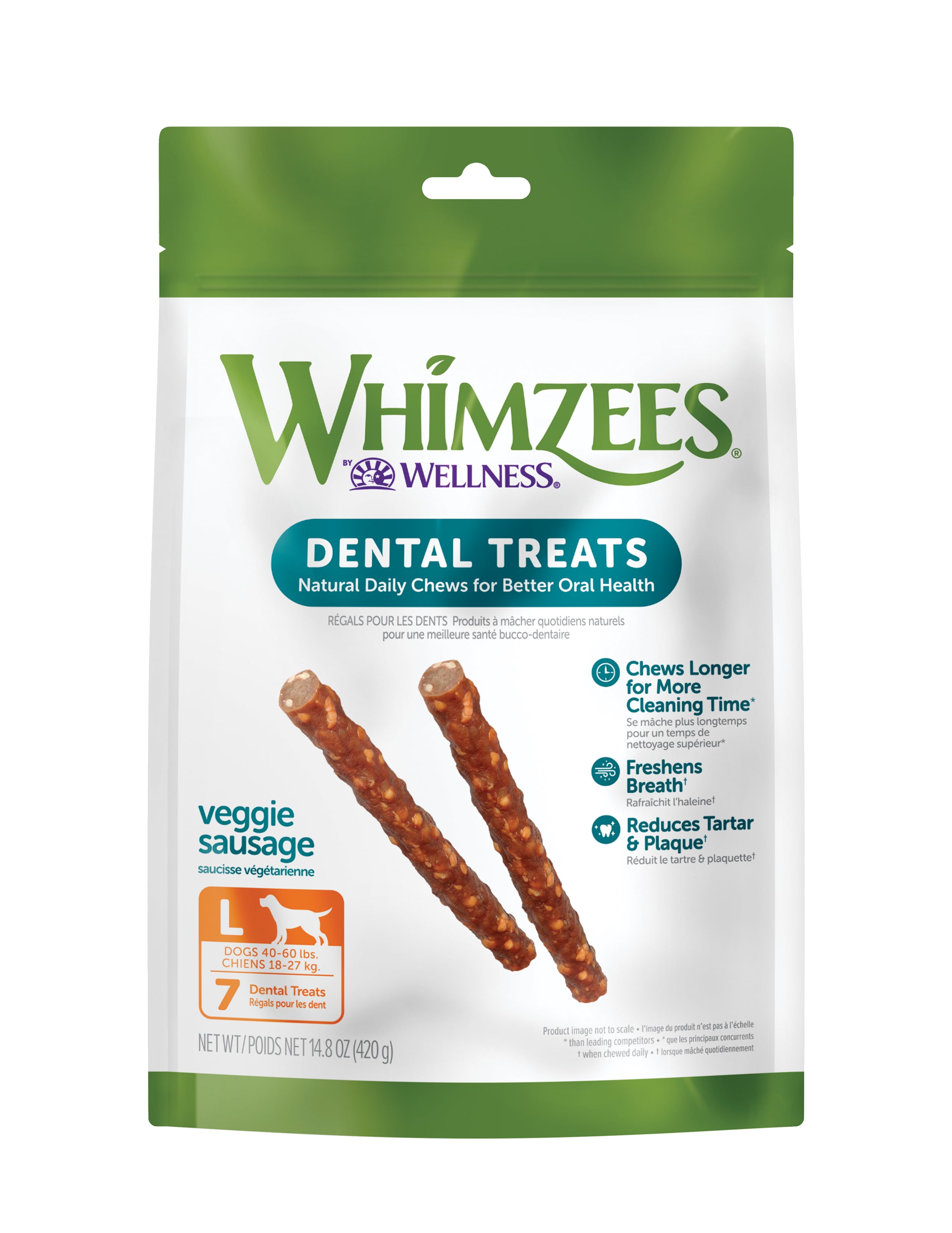 WHIMZEES by Wellness Veggie Sausage Natural Grain Free Dental Chews for