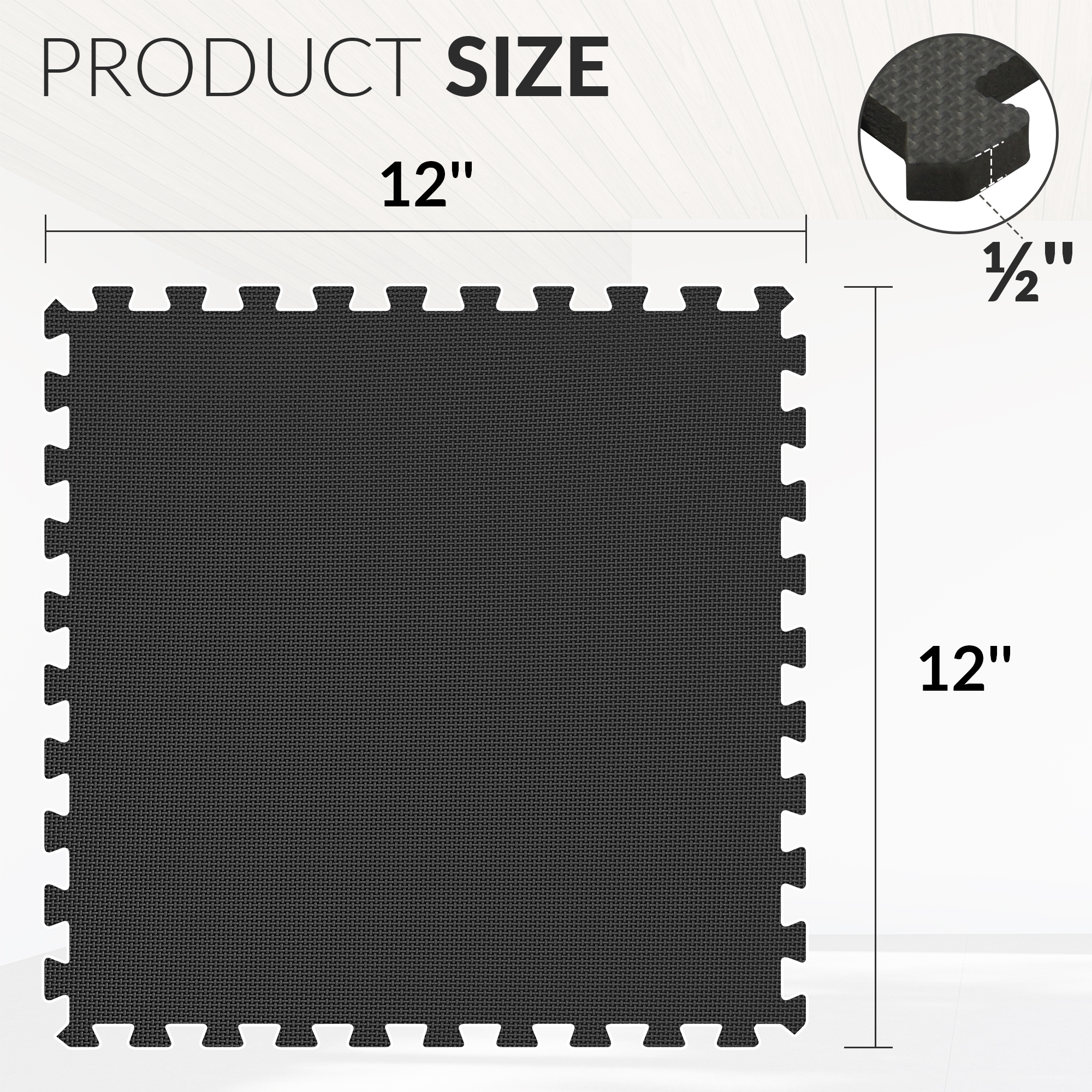 FlexWave 12-pack 1/2-inch Thick High-Density EVA Splicing Mat, 48 Square Feet, Tool-Free, Quick Assembly, Shock-Absorbing, Non-Slip and Waterproof, Suitable For Yoga , Black