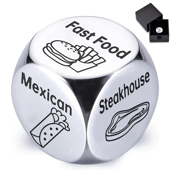 Food Decision Dice for Couples,Stainless Steel Date Night Dice,Fun Dinner Choice Picker,Gift for Him Her Husband Wife Boyfriend Girlfriend 1 Pcs