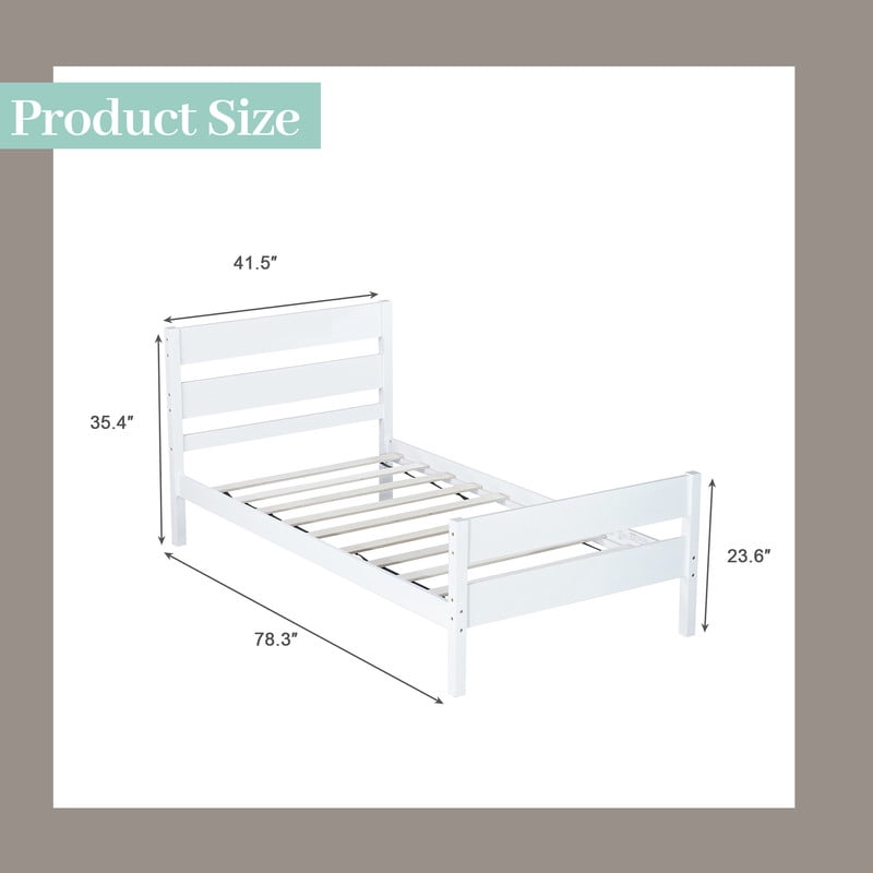 Mirightone Twin Platform Bed with Headboard & Footboard, Twin Wood Bed Frames for Teens, Adults, White