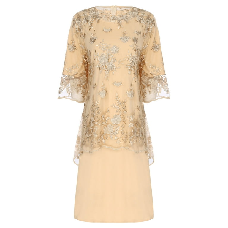 Miutii Womens 2pcs Elegant Plus Size Dress Set Evening Cocktail Mother's Dress  Embroidery Lace Cover Champagne XXL - Walmart.com