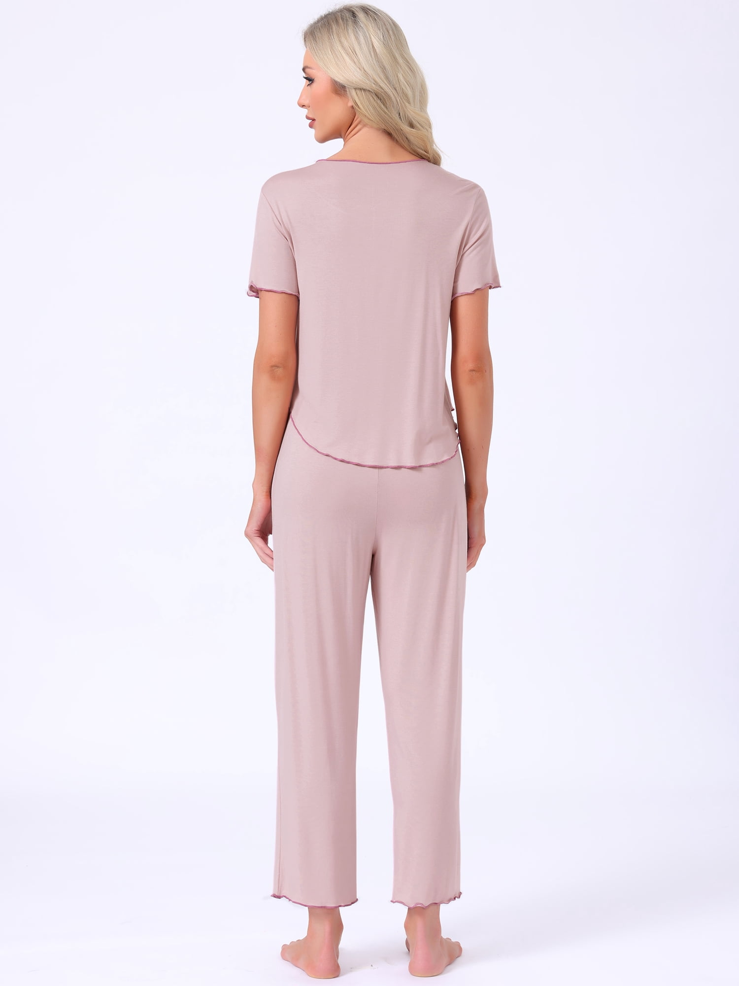 DARING DIVA Women's Pajama Sets Sleepwear Built-in Shelf Bra Short Sleeve Tops S Pink