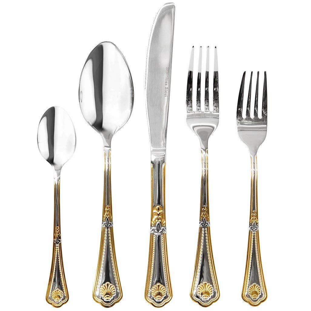 20-Piece Flatware silverware set service for 4 24kt Gold 18/10 stainless steel   
