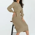 thumbnail image 6 of IROINNID Sweater Dress for Women Bohemian Round Neck Long Sleeve Mini Length Knit Dress ,Khaki, 6 of 7