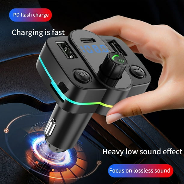 Reproductor MP3 para coche, transmisor FM PD18W, carga rápida, manos libres Bluetooth para coche, reproducción AUX, carga para coche, FM