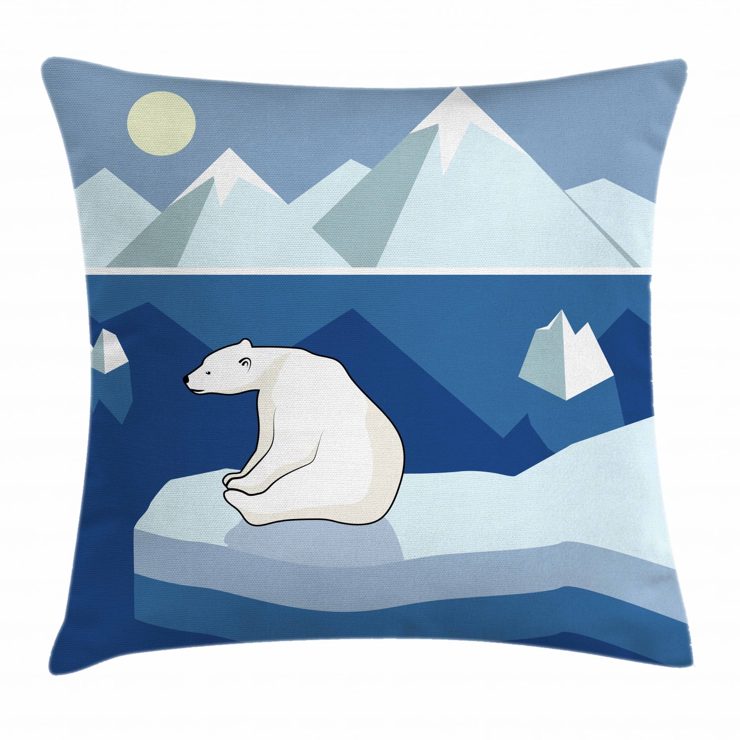 Polar Bear Throw Pillow Cushion Cover, Lonely Bear on Iceberg Watching