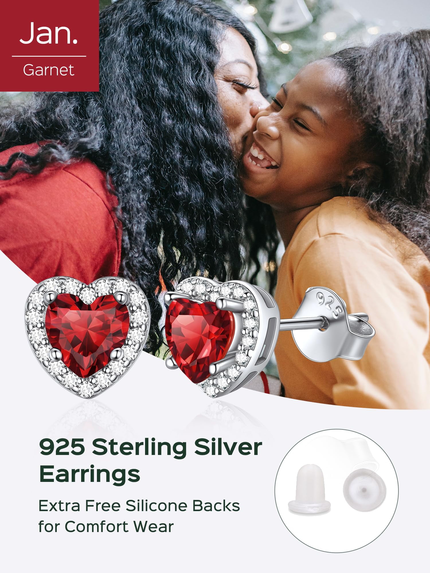 ChicSilver Red Birthstone Stud Earrings Heart Cut Cubic Zirconia Hypoallergenic Jewelry Sterling Silver Birthday Mother's Day Gifts for Women Mom