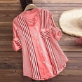 thumbnail image 2 of BangWanChi Long Sleeve Shirts for Women Women's Long Sleeved Striped Printed V-neck Loose T-shirt Top, 2 of 6
