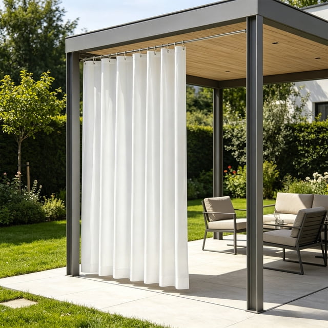 Waterproof Outdoor Curtains Solid Color Privacy Panels With Hanging Rings, Windproof Rain Resistant Patio Pergola Porch Curtains for Outdoor Living Space Garden Balcony Privacy