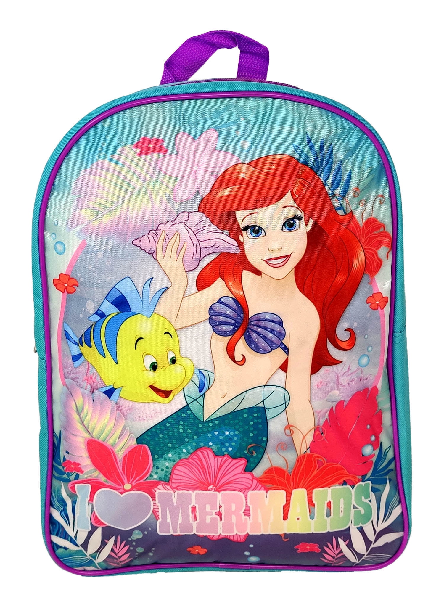 The Little Mermaid Backpack 15" Ariel Flounder I Love Mermaids Girls