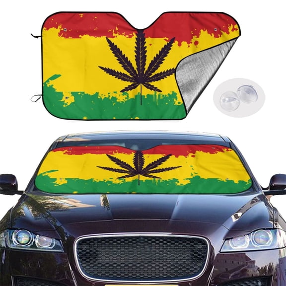 Rasta Flag Psychedelic Hippie Windshield Sunshade Sun Shade Front Window Car Sun Visor Protector for Truck SUV Blocks UV Ray,Small
