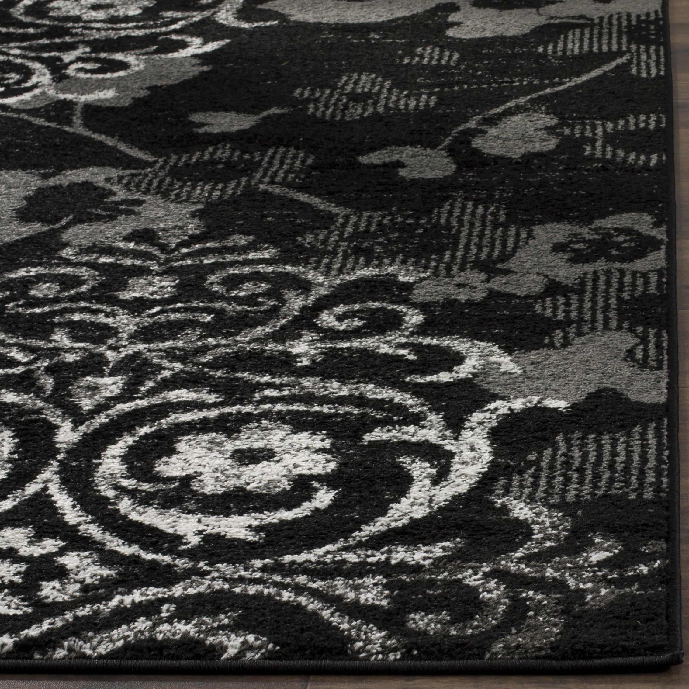 SAFAVIEH Adirondack Hortense Floral Runner Rug, Black/Silver, 2'6" x 20'