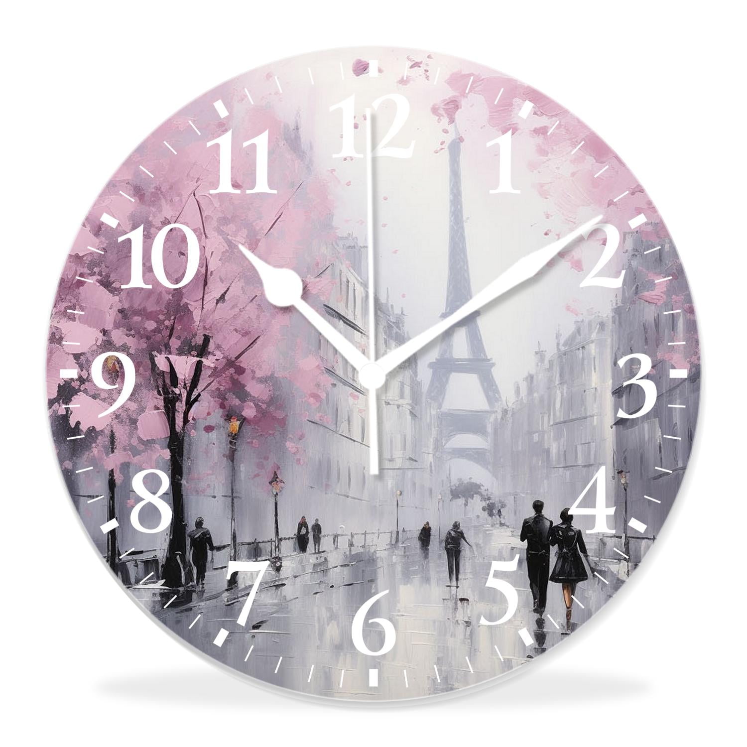 12 Inch Wall Clock Battery Operated Silent Clock Decorative for Office, Kitchen, Outdoor, Living Room,Eiffel Tower Paris Oil Painting Painting