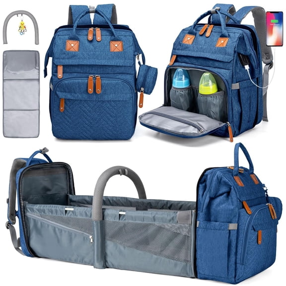 Diaper Bag Backpack, Large Baby Diaper Bags for Boys Girls, Baby Bag with USB Charging Port, Multifunction Waterproof Travel Back Pack for Moms Dads, Blue