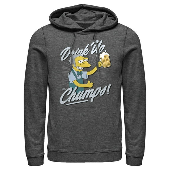 Men's The Simpsons Drink Up, Champs  Pull Over Hoodie Charcoal Heather 2X Large