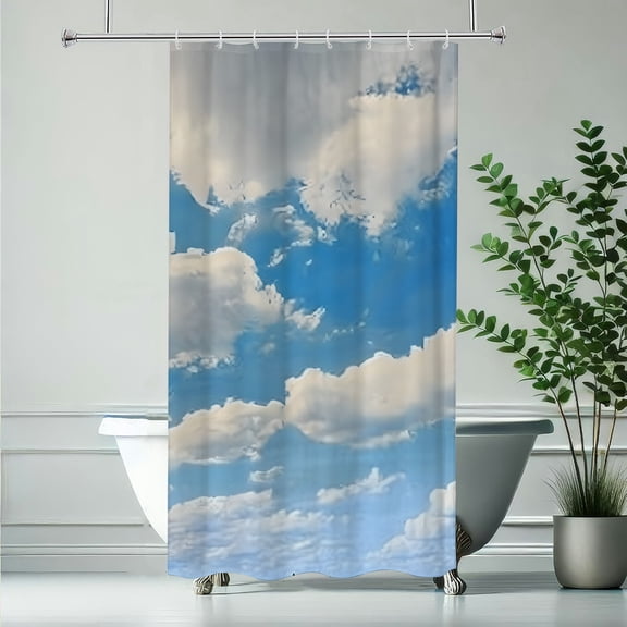 RKSupls Beach Boat Sky Clouds Polyester Shower Curtain with Hooks for Chic Elegant Waterproof Shower Curtain Home Bathtub Bathroom Decor Washable