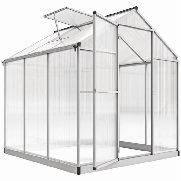 Alvantor Greenhouse Aluminium Frame Walk-In Greenhouse with Polycarbonate Panels 6'x6' Clear
