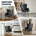 thumbnail image 6 of Furniliving Modern Accent Chair, Faux PU Comfy Wingback Chair with Arm, Button Tufted Accent Lounge Chair, Reading Chair for Living Room/Bedroom/Office, Black, 6 of 10