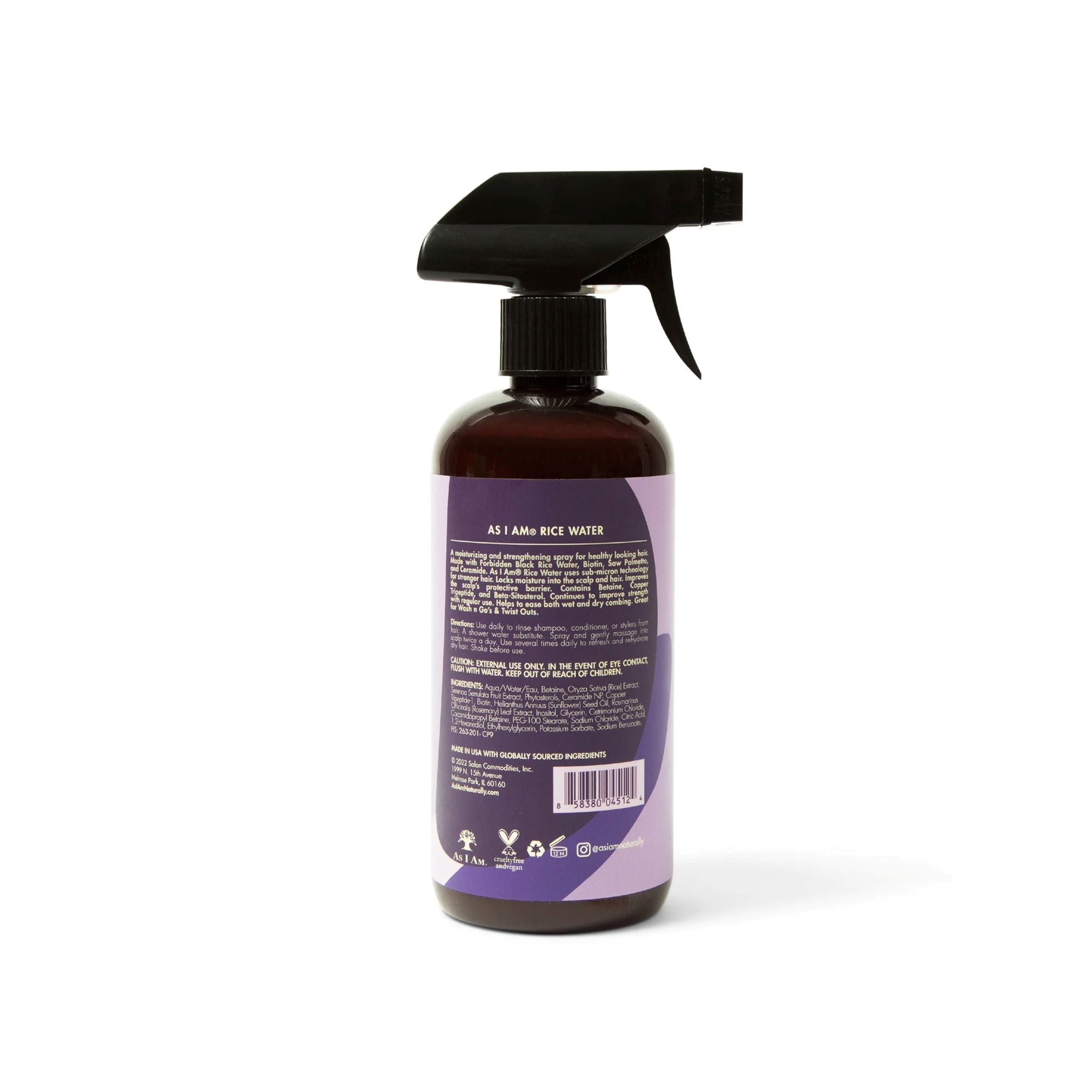 As I Am Rice Water Hair Strengthening Spray for Breakage and Weak Hair Moisture Support 16 fl oz with Forbidden Black Rice, Saw Palmetto, Biotin