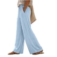 thumbnail image 4 of ZHYou No Boundarie Womens Wide Leg Pants Drawstring High Waist Lightweight Flowy Floor Length Casual Lounge Trousers with Side Pockets,Light Blue,Size L, 4 of 7