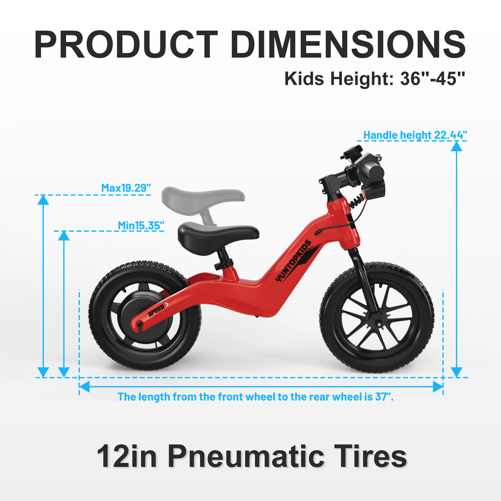 QUIKRA Electric Balance Bike for Kids, 12-Inch Tires, 5.6/9 mph, Adjustable Seat, up to 4.9 Miles, 3 Speed Settings,Electric Bike for Kids Ages 3–5,Red