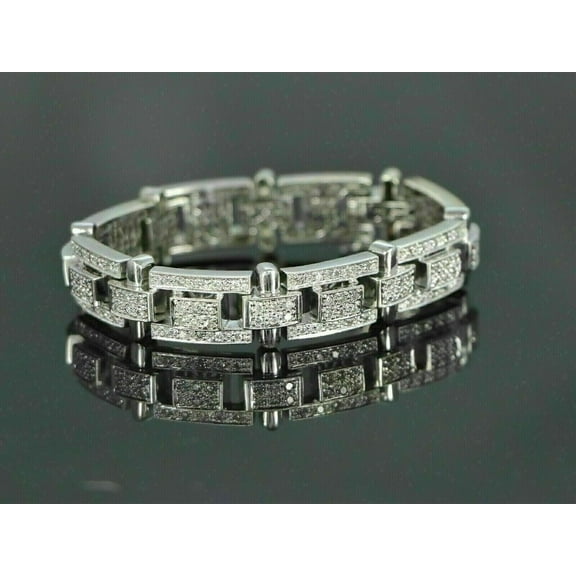 Bluebelljewels Classic 14K White Gold Finish Round Cut Diamond Men's Tennis Bracelet