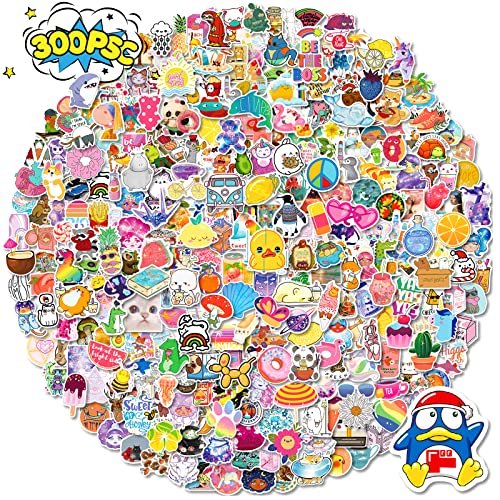 300 Pcs Pegatinas Lindas para Niños, Botellas de Agua, Laptop, Skate, Álbum de Recortes, Kawaii, Maestros, Computadoras, Hydroflask, Paquete Mixto Pegatinas Impermeables para Adolescentes, Niñas, Niño